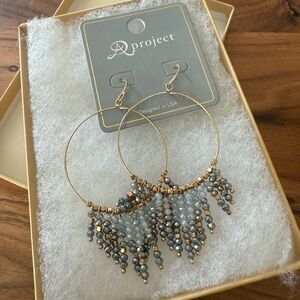 NWT- Gold and Gray Beaded Hoop Earrings